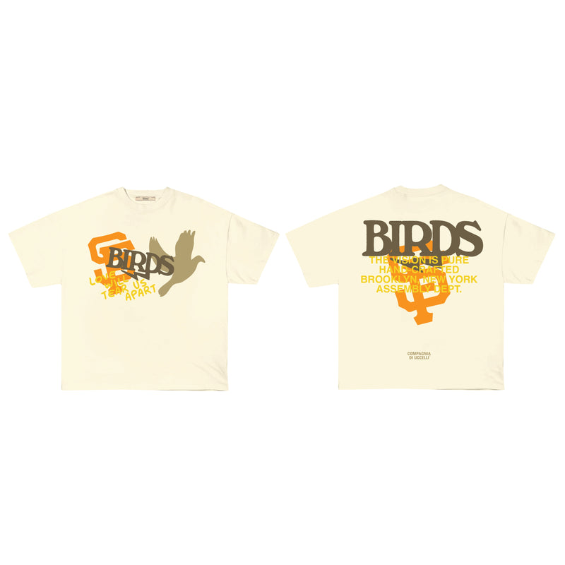 Birds "Love Will Tear Us Apart" Ivory Ultra-Premium Oversized S/S Box T-Shirt - Fresh N Fitted Inc