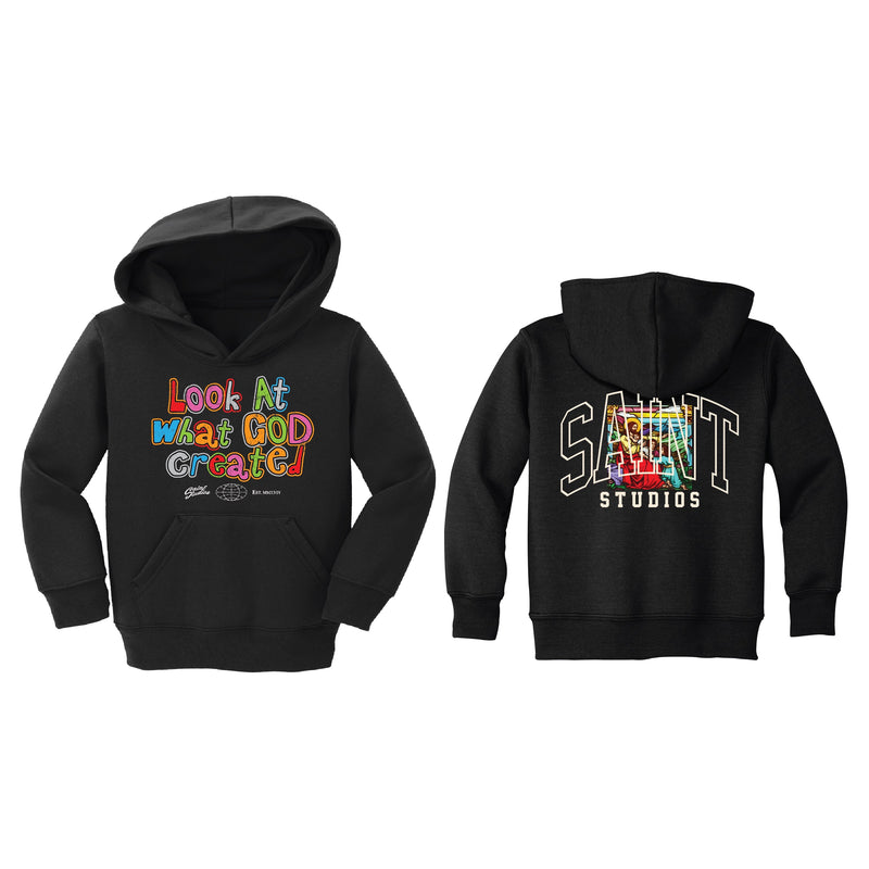 Saint Studio Kids 'God Created' Fleece Pullover Hoodie (Black)