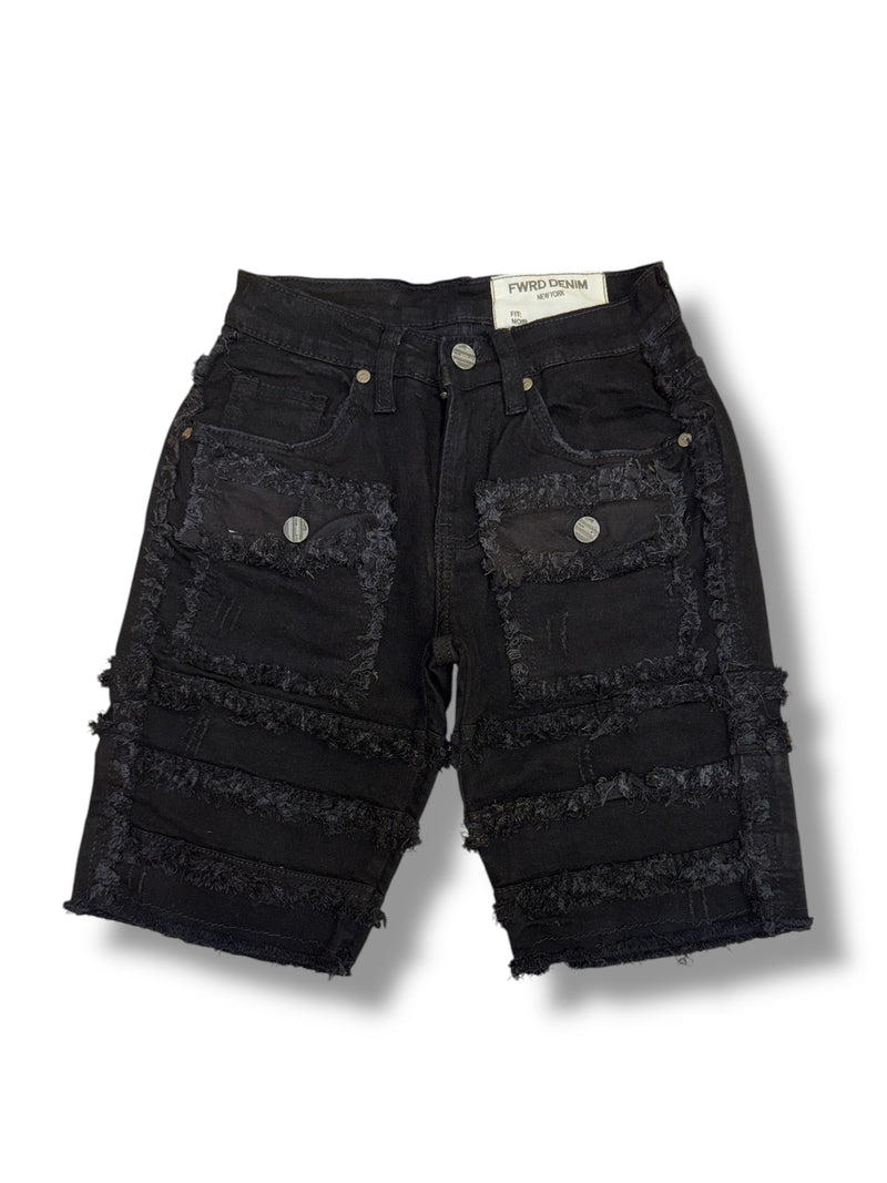 FWRD Kids 'Patchwork' Denim Shorts FW-22934K (Jet Black) - FRESH N FITTED