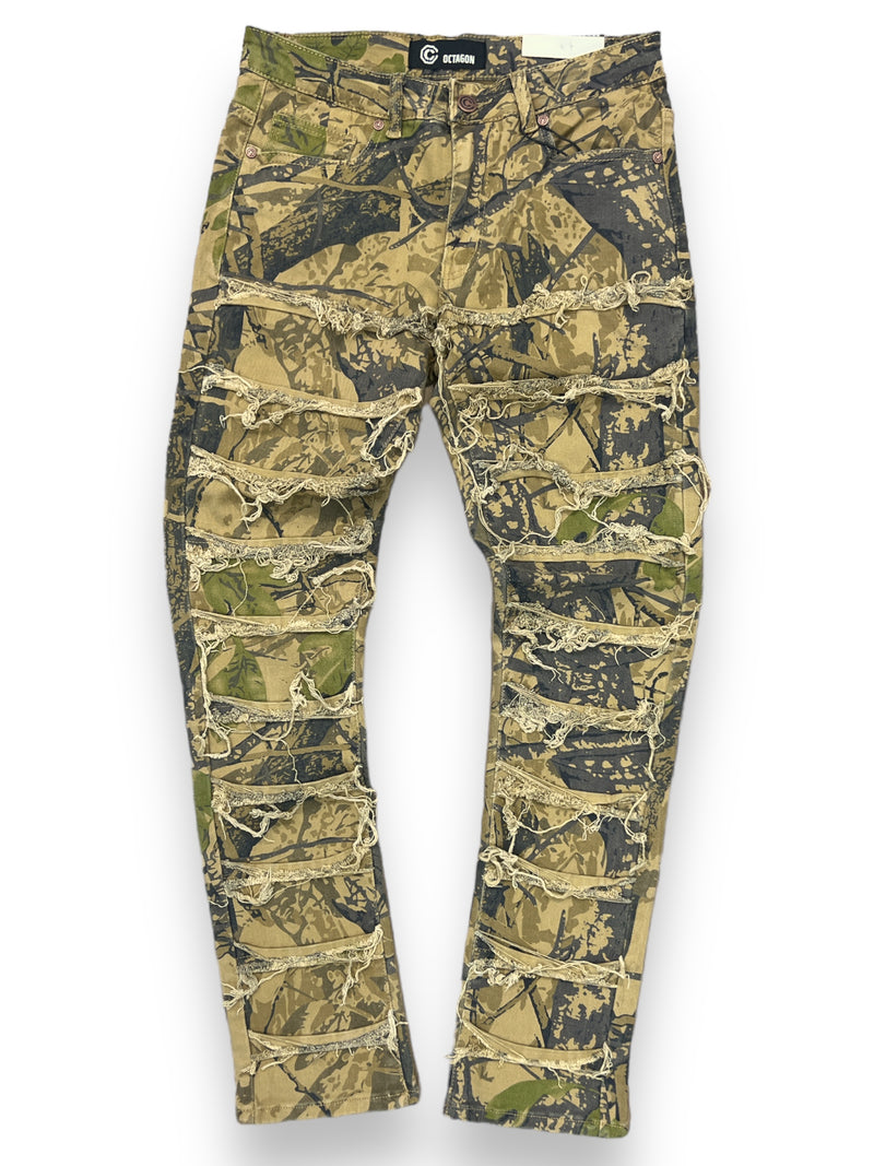 Octagon Men’s 'Frayed'Taped Trim Denim - OT1716-Timber Camo - Fresh N Fitted Inc