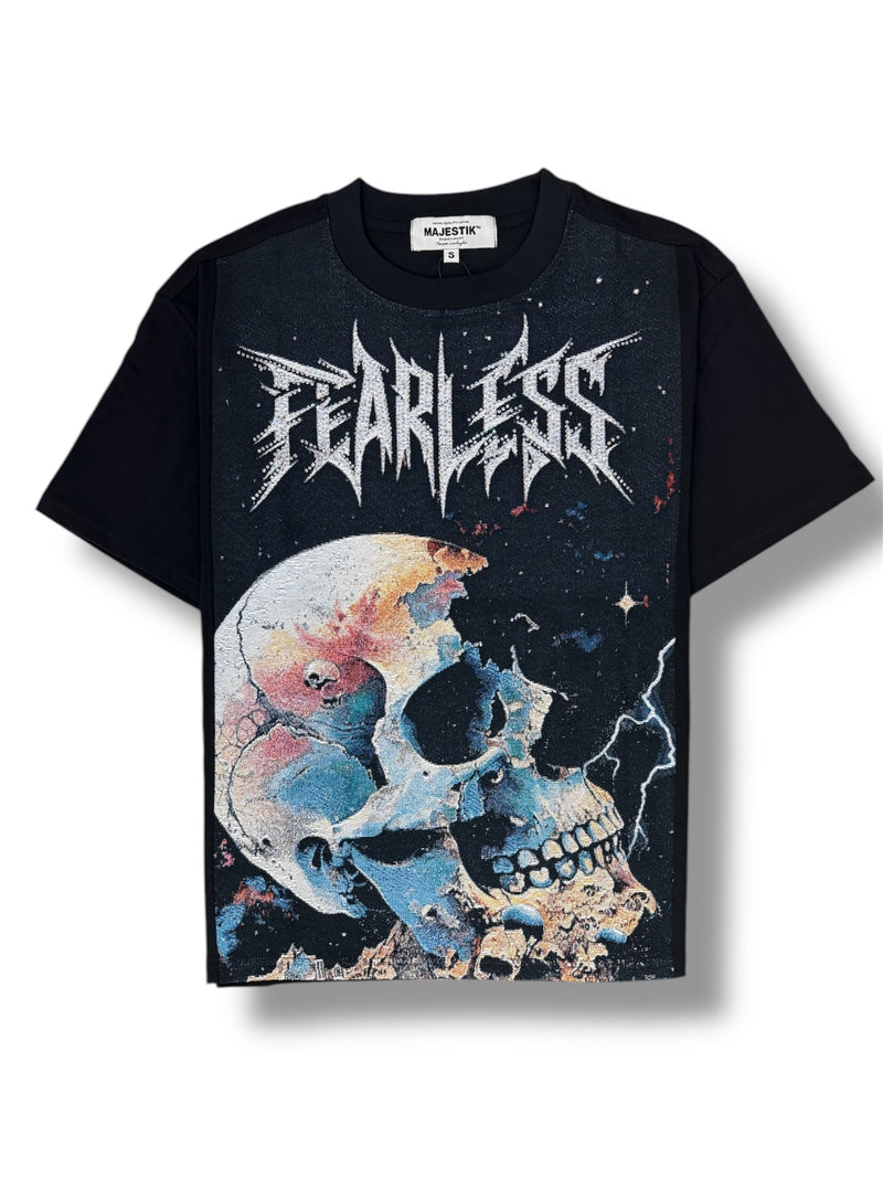 Majestik 'Fearless Skull' Rhinestone Tapestry Cropped T-Shirt (Black) CE2524 - FRESH N FITTED
