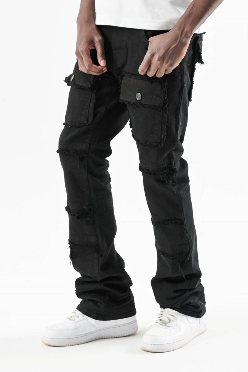 Spark 'TWill' Stacked Flare Denim With Multi Pockets (Black) S3020