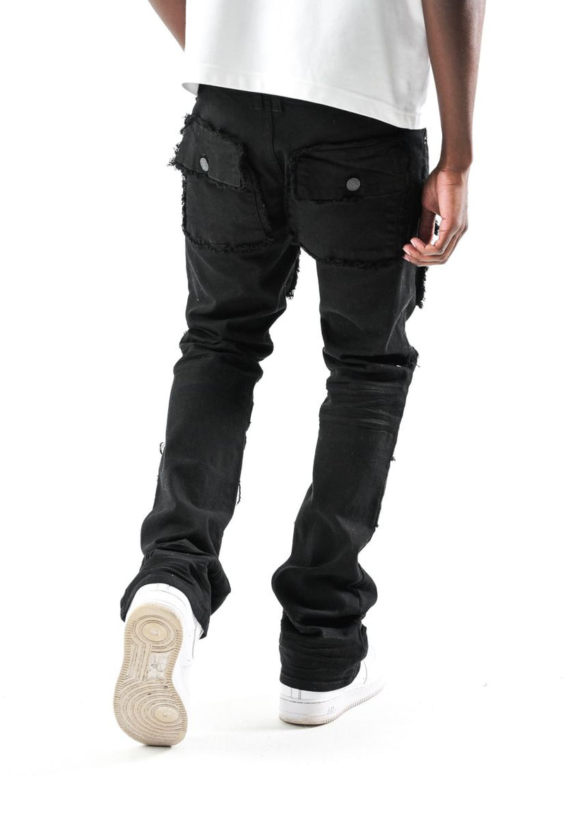 Spark 'TWill' Stacked Flare Denim With Multi Pockets (Black) S3020