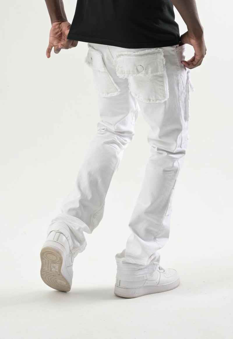 Spark 'TWill' Stacked Flare Denim With Multi Pockets (White) S3020