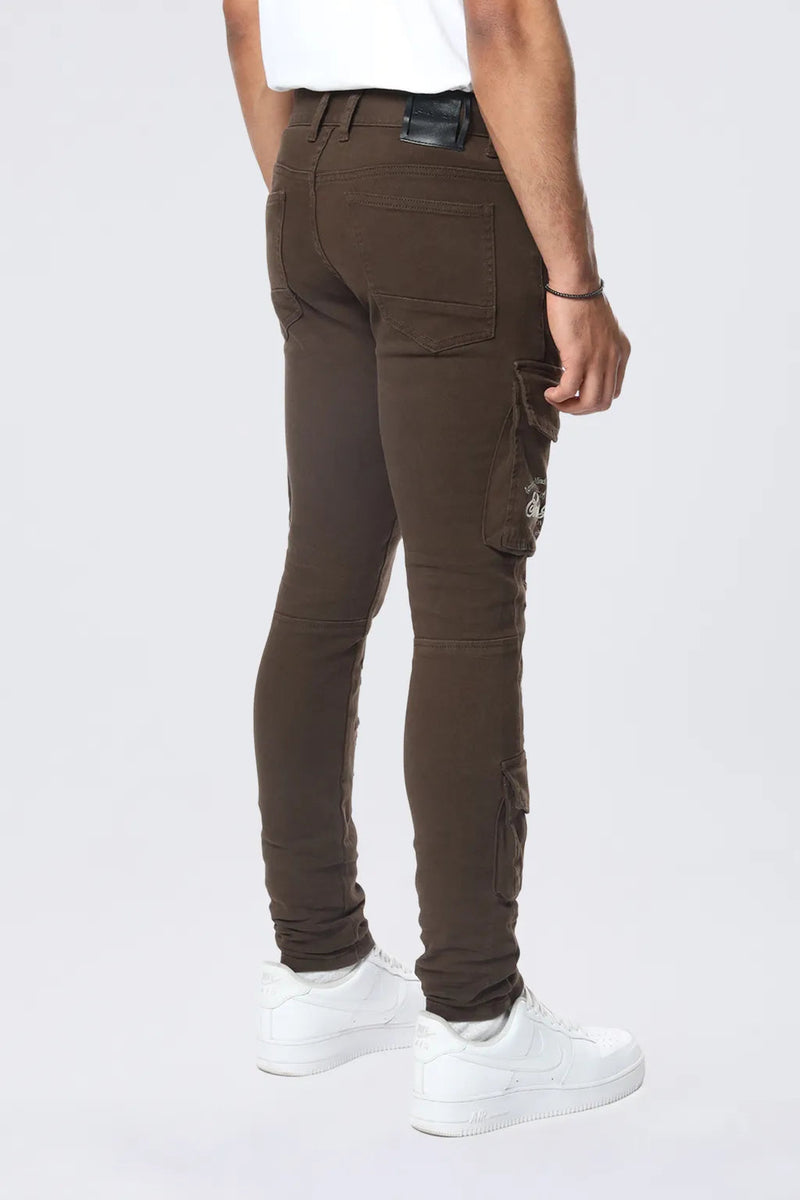 Smoke Rise 'Slim Tapered Embroidered Cargo Twill' Pants (Bison) JP24516