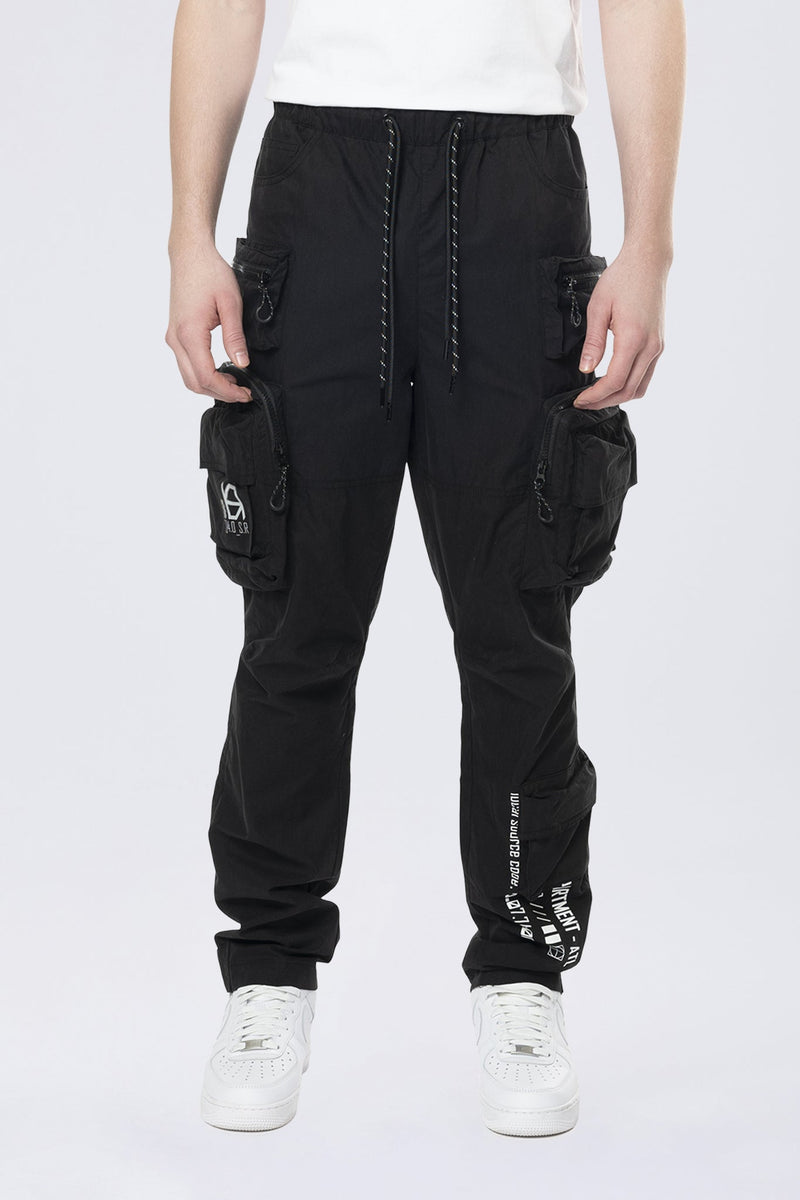 Smoke Rise 'Utility Cargo Windbreaker' Pants (Black) WP24582