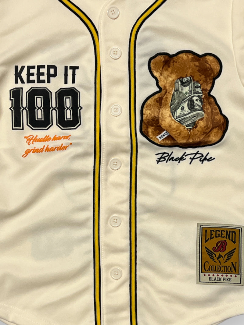 Black Pike Kids 'Keep It 100' Baseball Jersey (Natural) BF3619 - Fresh N Fitted Inc 2
