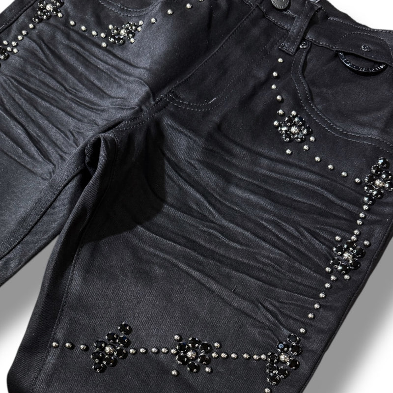 Publik 'Rhinestones' Slim Fit Denim (Jet Black) KD2507