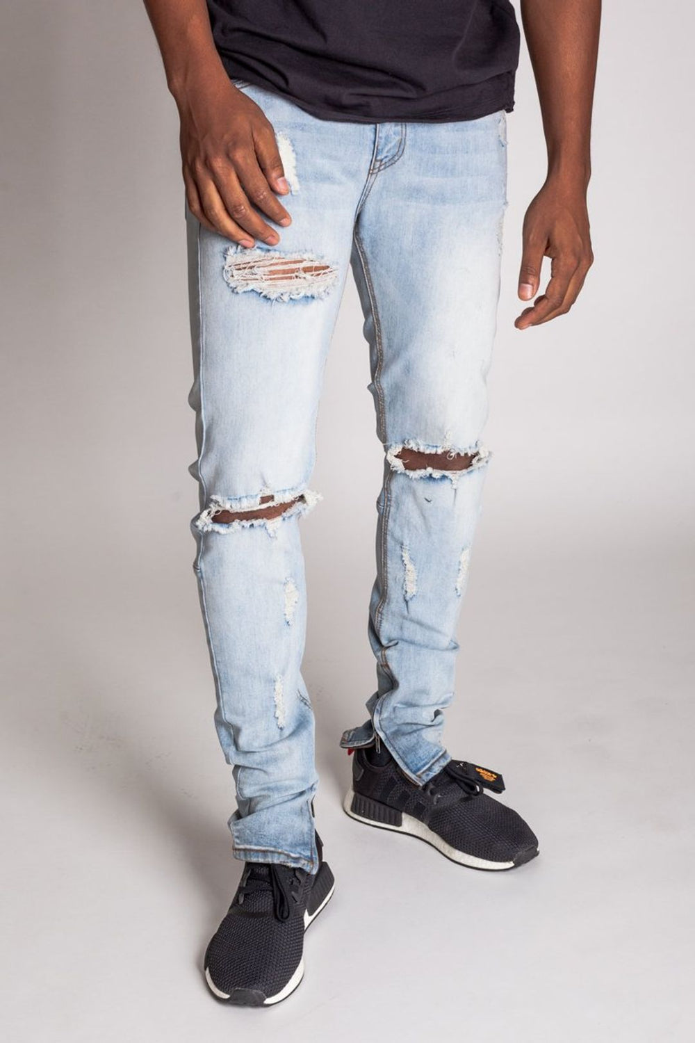 KDNK Destroyed Knee Ankle Zip Denim (Lt.Blue) KND4170