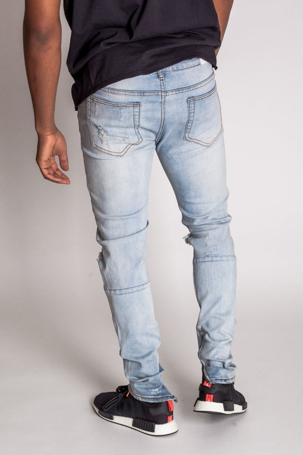 KDNK Destroyed Knee Ankle Zip Denim (Lt.Blue) KND4170