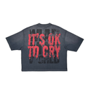 Rare Peace 'CRY' Oversized Cropped T-shirt (DK. Grey) RT5031 - FRESH N FITTED
