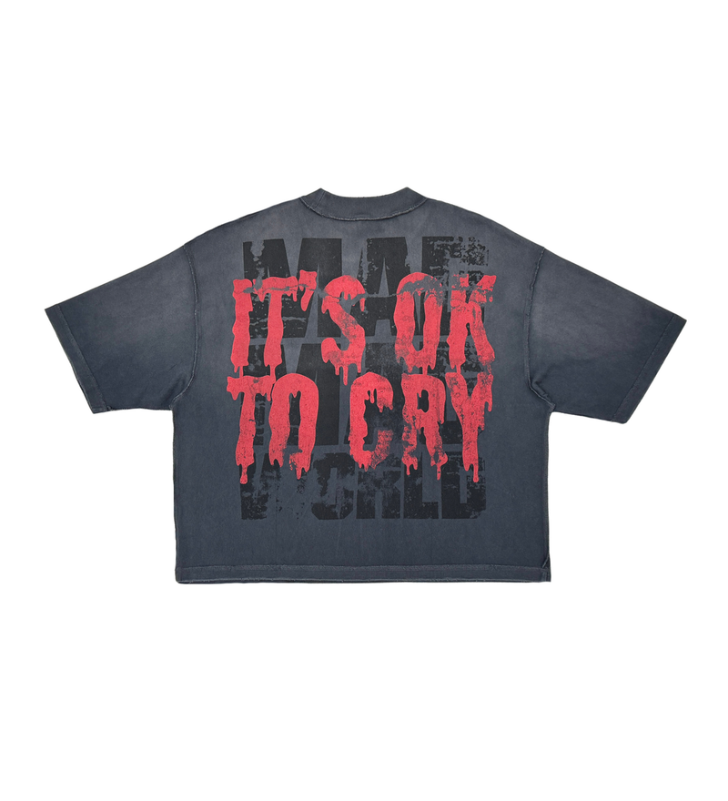 Rare Peace 'CRY' Oversized Cropped T-shirt (DK. Grey) RT5031 - FRESH N FITTED