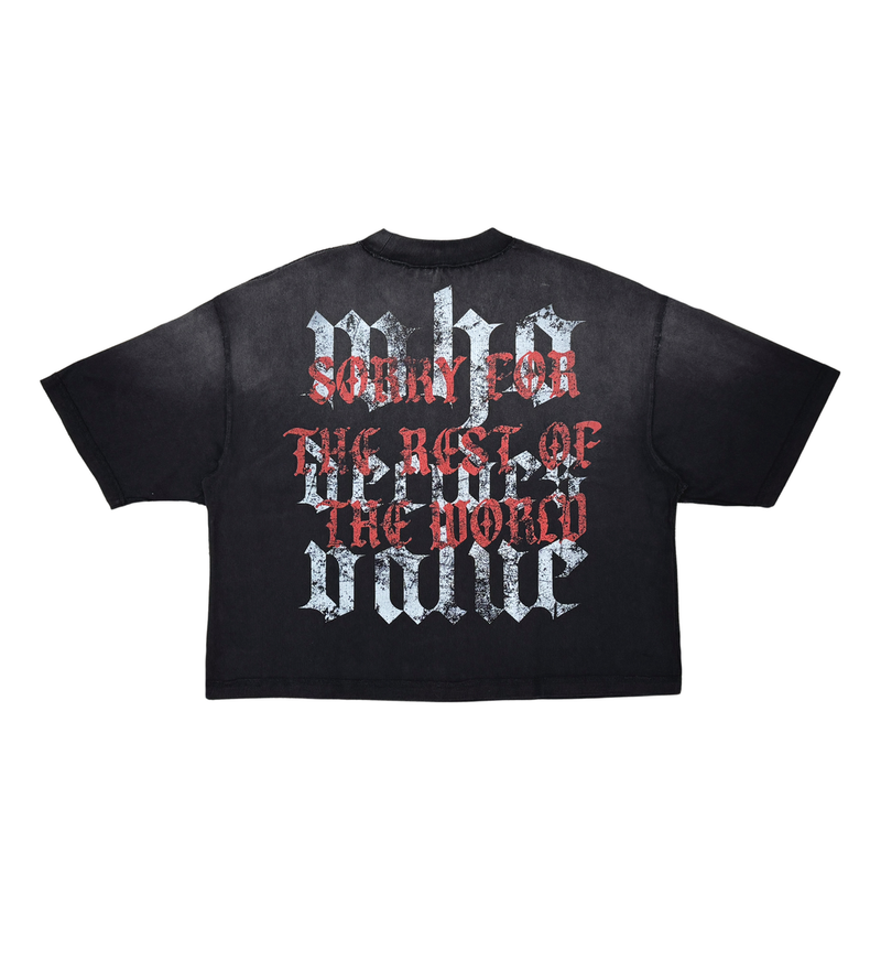 Rare Peace 'SORRY FOR TROTW' Oversized Cropped T-shirt (BK. Black) RT5021