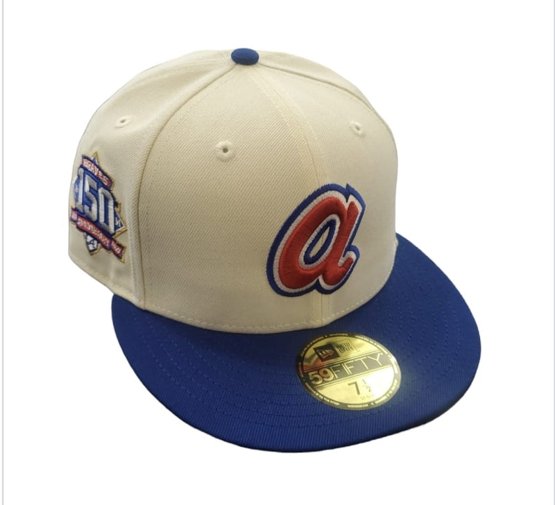 NEW ERA 59Fifty Atlanta Braves '150 Year Anniversary' Fitted Hat (Cream/Royal Brim/Green UnderBrim) - Fresh N Fitted Inc