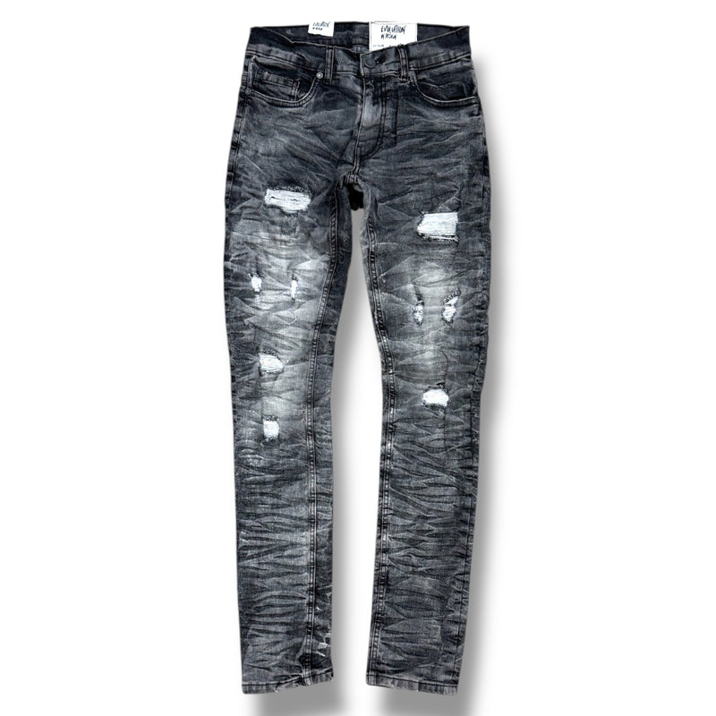 Evolution 'Wild Tiger' Distressed Ripple Denim (Washed Black) EV-33319