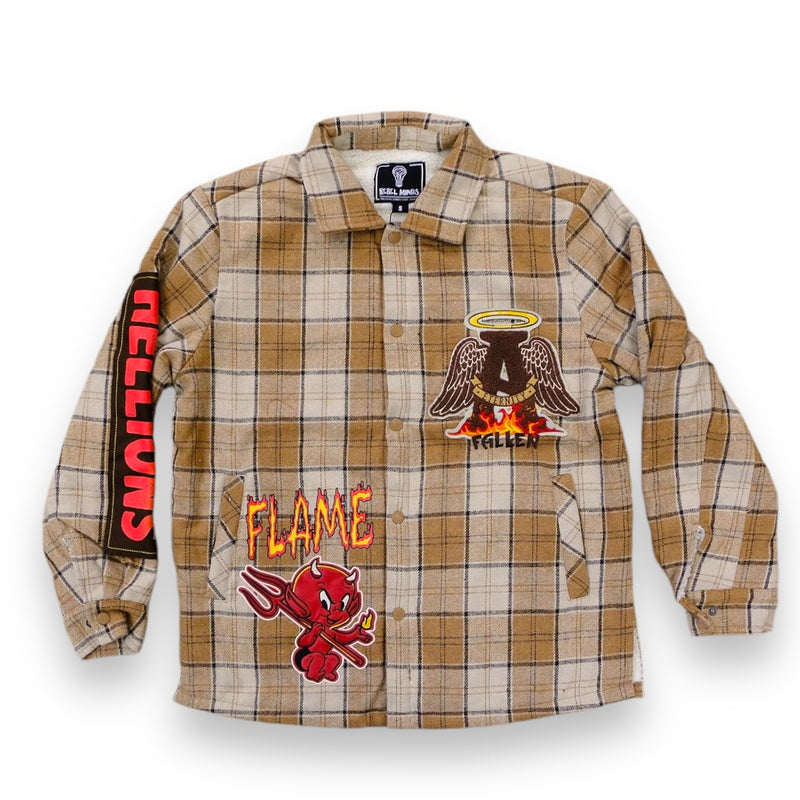 Rebel Minds 'Flannel Shacket With Patches' Shacket (Khaki) 142-711