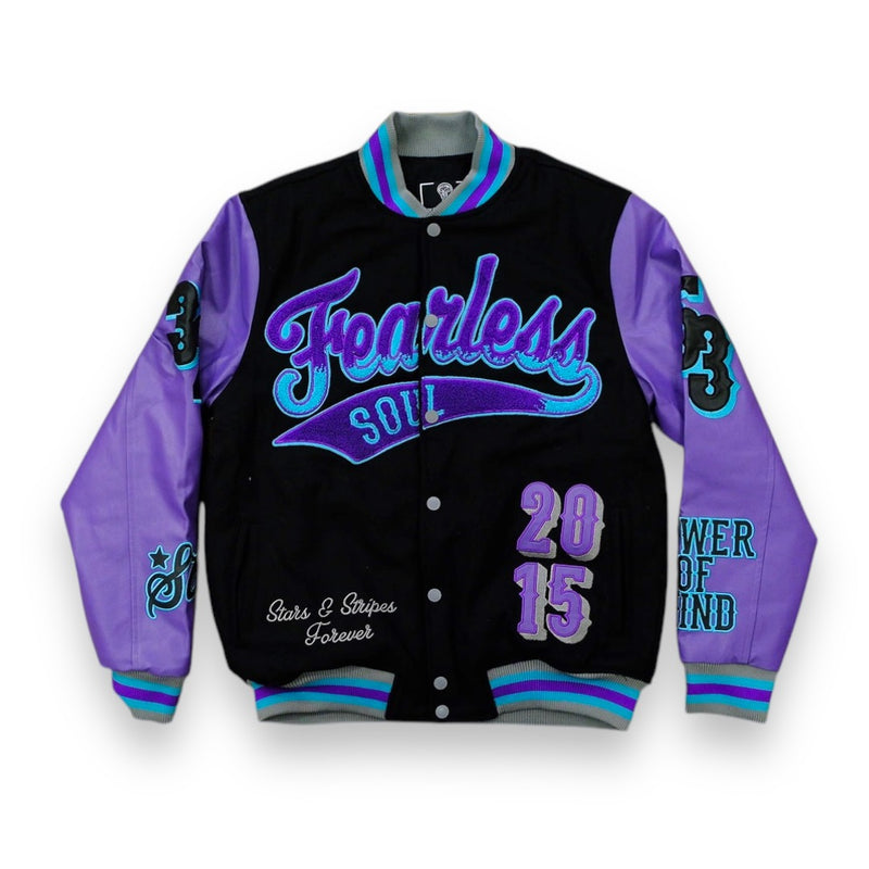 Rebel Minds 'Fearless Soul' Melton Varsity Jacket (Black) 142-515