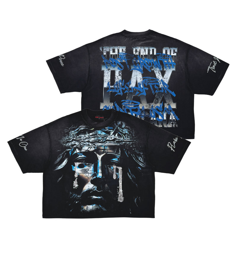 Rare Peace 'Tears Of Christ' Oversized Cropped T-shirt (BK. Black) RT5020 - FRESH N FITTED