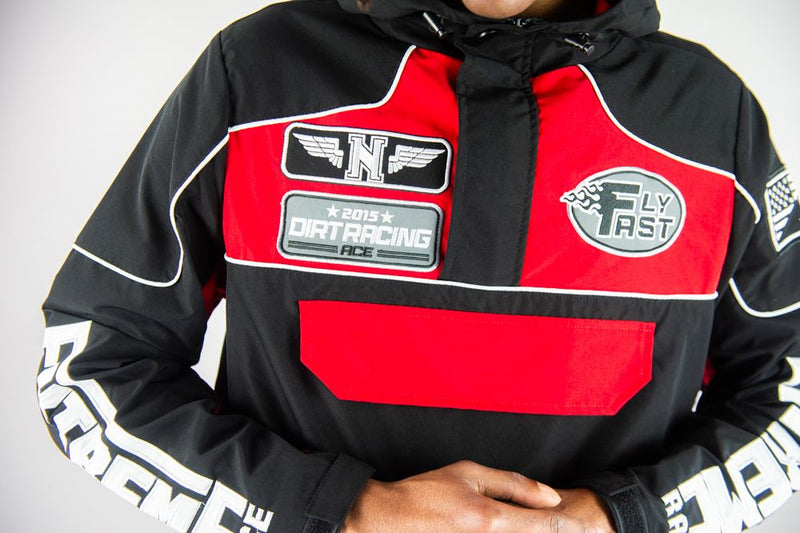 Rebel Minds 'RACING' Nylon Anorak Hoodie (Black/Red) 152-538