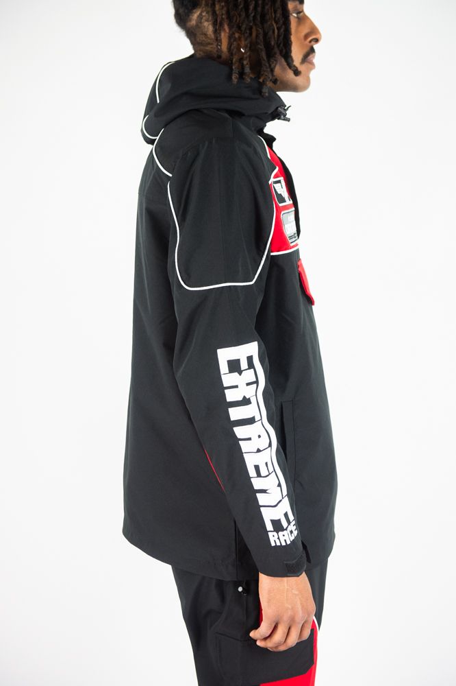 Rebel Minds 'RACING' Nylon Anorak Hoodie (Black/Red) 152-538
