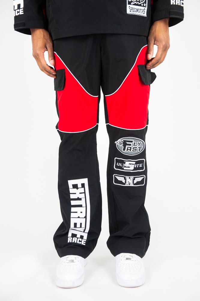 Rebel Minds 'RACING' Nylon Cargo Pants (Black/Red) 152-438