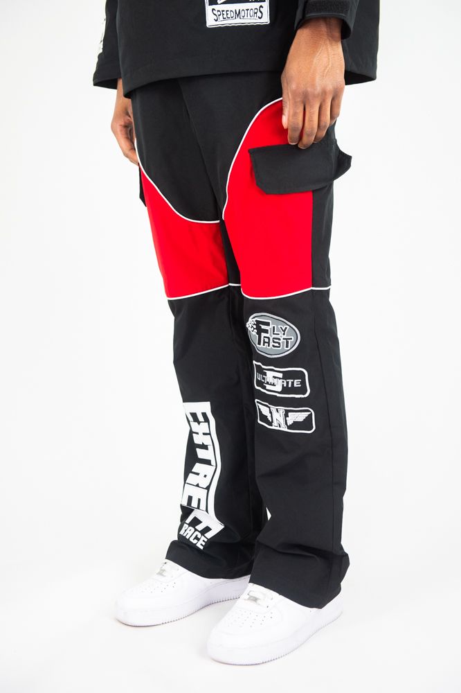 Rebel Minds 'RACING' Nylon Cargo Pants (Black/Red) 152-438