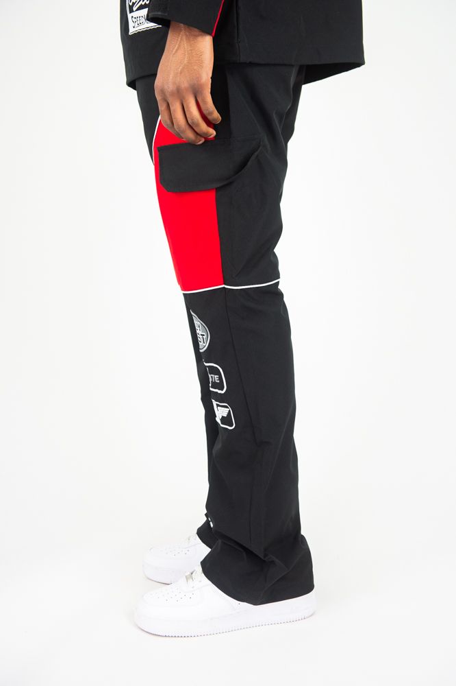 Rebel Minds 'RACING' Nylon Cargo Pants (Black/Red) 152-438