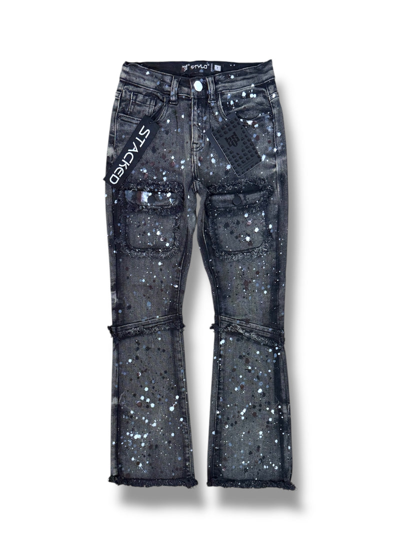 Stylo Kids Stacked Flare Denim (Olive Black) OPS-002