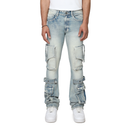 Smoke Rise 'Eyelet' Stacked Flare Cargo (Parsons Blue) JP25543 - FRESH N FITTED