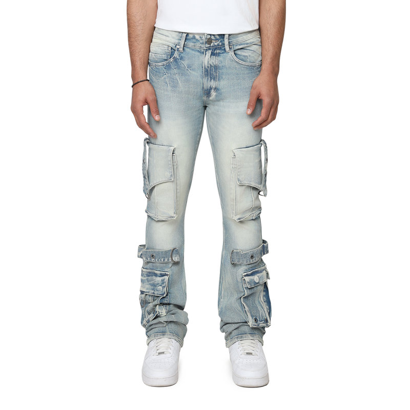 Smoke Rise 'Eyelet' Stacked Flare Cargo (Parsons Blue) JP25543 - FRESH N FITTED