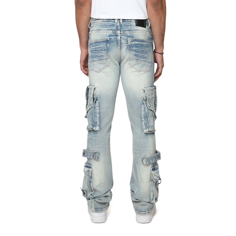 Smoke Rise 'Eyelet' Stacked Flare Cargo (Parsons Blue) JP25543 - FRESH N FITTED