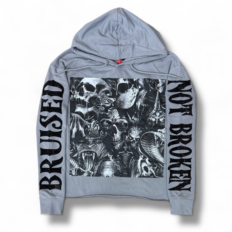 Black Pike 'Bruised Not Broken' Cropped Hoodie (Grey) FB2544 - FRESH N FITTED