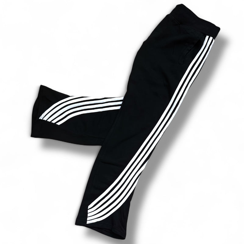 Urban Beast 'Stripped' French Terry Stacked Flared Joggers (Black) UB3024