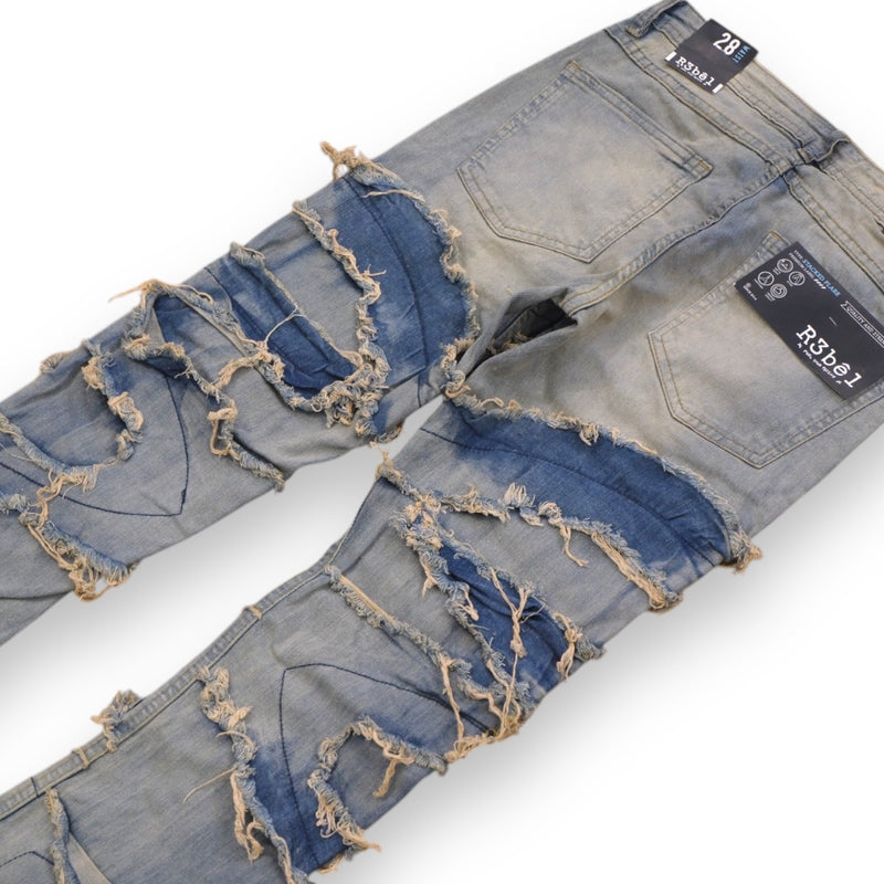 Rebel Denim 'Heavy Rip' Stacked Flared Denim (Md.Indigo ) 642-637