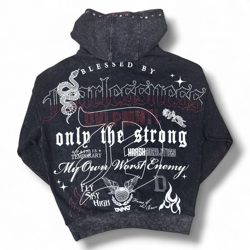 Rebel Denim 'Fearless' Jeweled Fleece Hoodie (Black) 752-333