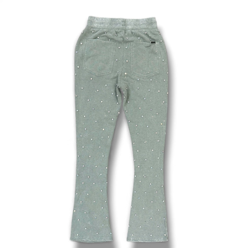 Rebel Denim 'Diamond' Fleece Stack Flared Sweat Pants (Sage) 652-455
