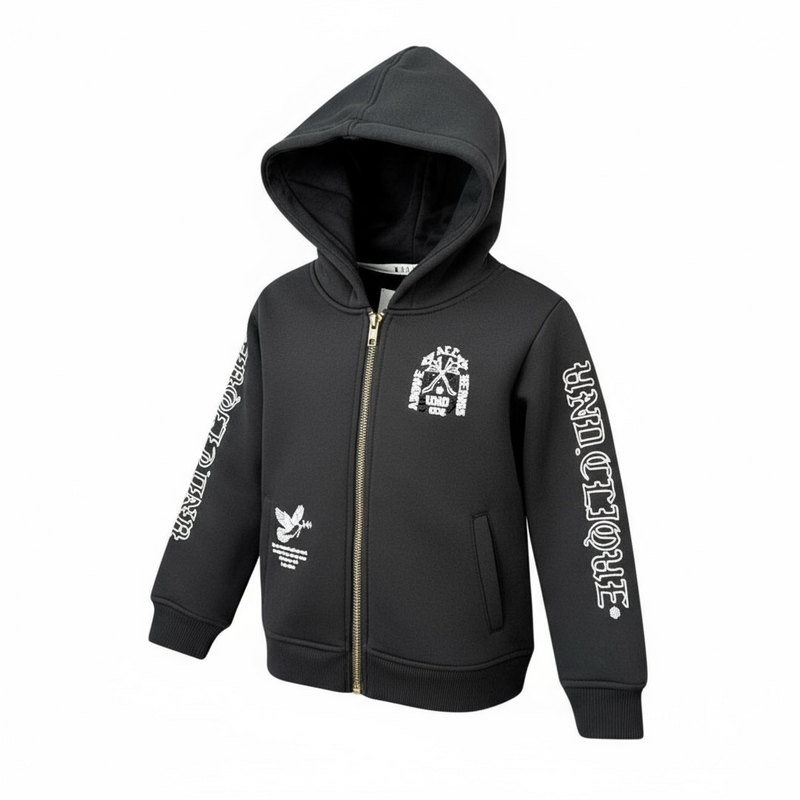 Highly Undrtd Kids 'Above All' Rhinestone Zip Up Hoodie (Black) UF5604K