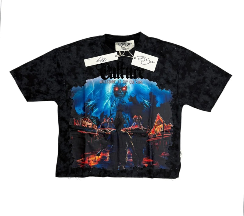 BKYS 'Carnival' Cropped Rhinestone T-Shirt (Black) T1381