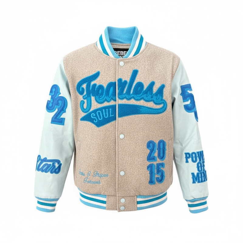 Rebel Minds Kids 'Fearless Soul' Melton Varsity Jacket (H.Grey) 852-B561