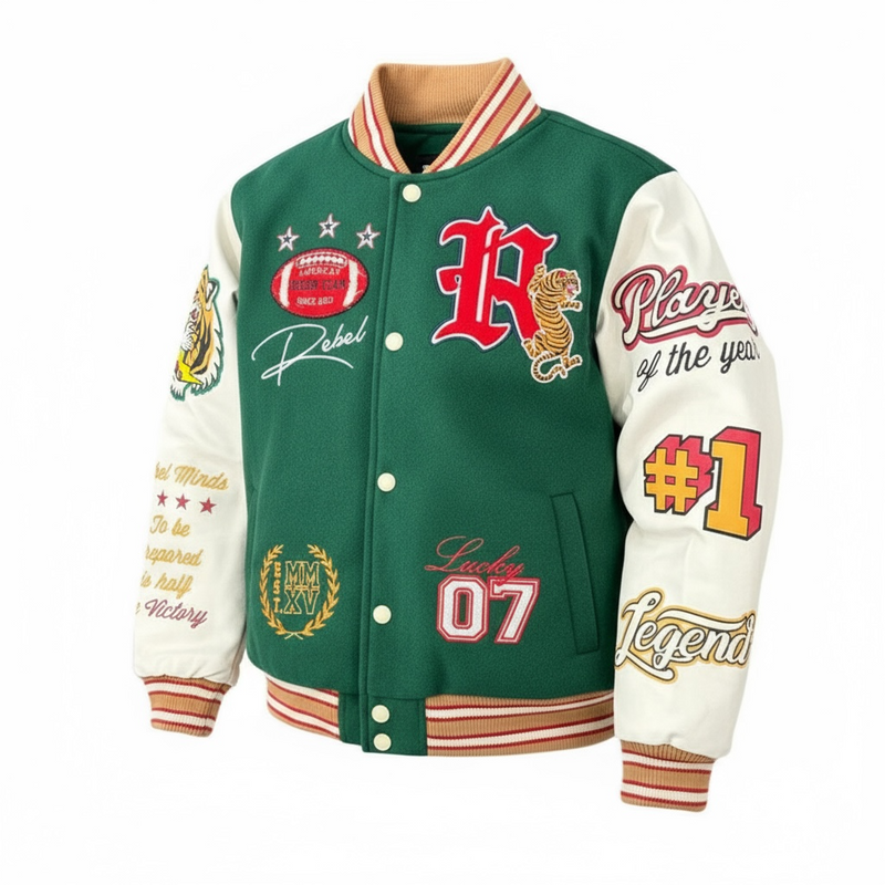Rebel Minds Kids 'State Of Mind' Melton Varsity Jacket (H.Green) 852-B562