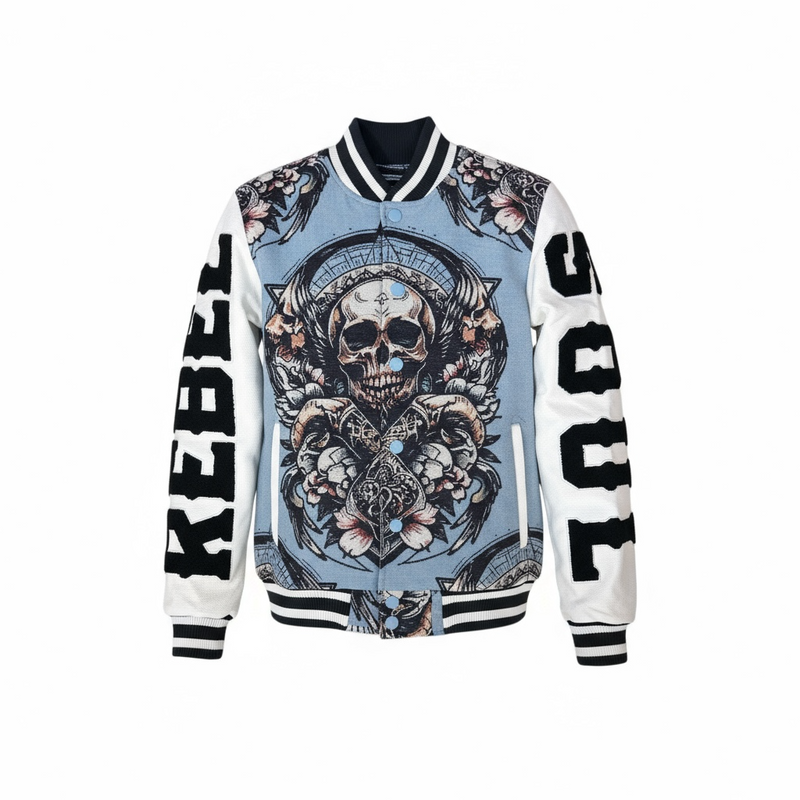 8IGHTH/DSTRKT 'Rebel Soul' Tapestry Varsity Jacket (Lt. Blue) DF5503 - FRESH N FITTED