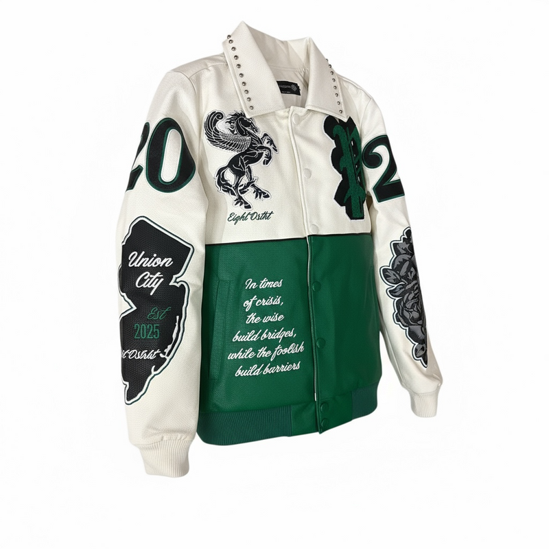 8IGHTH/DSTRKT 'Pegasus' Varsity Jacket (Green/ Natural) DF5506 - FRESH N FITTED