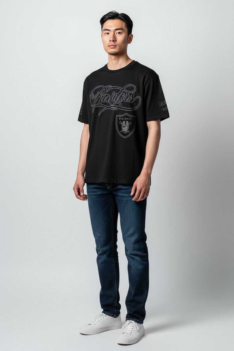 Pro Standard Las Vegas Raiders 'Blackout' Drop Shoulder T-Shirt (Black) FOR1411076 - FRESH N FITTED