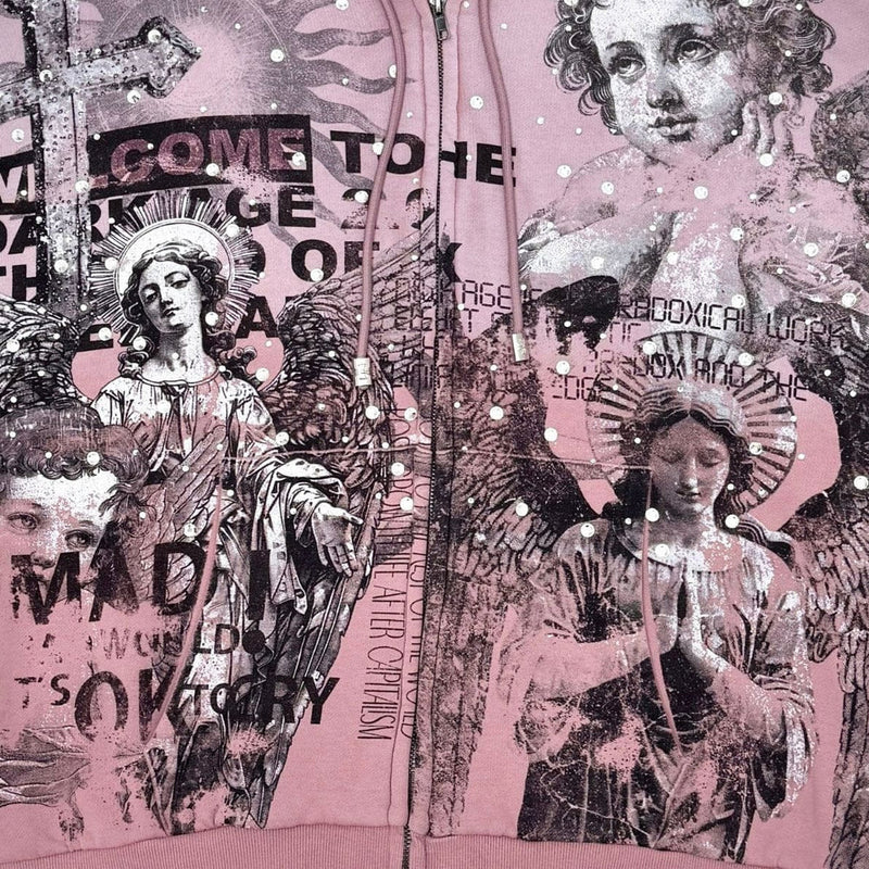 Rare Peace 'Mad World' Oversized Rhinestone Cropped Hoodie (Dust Pink) RK5043