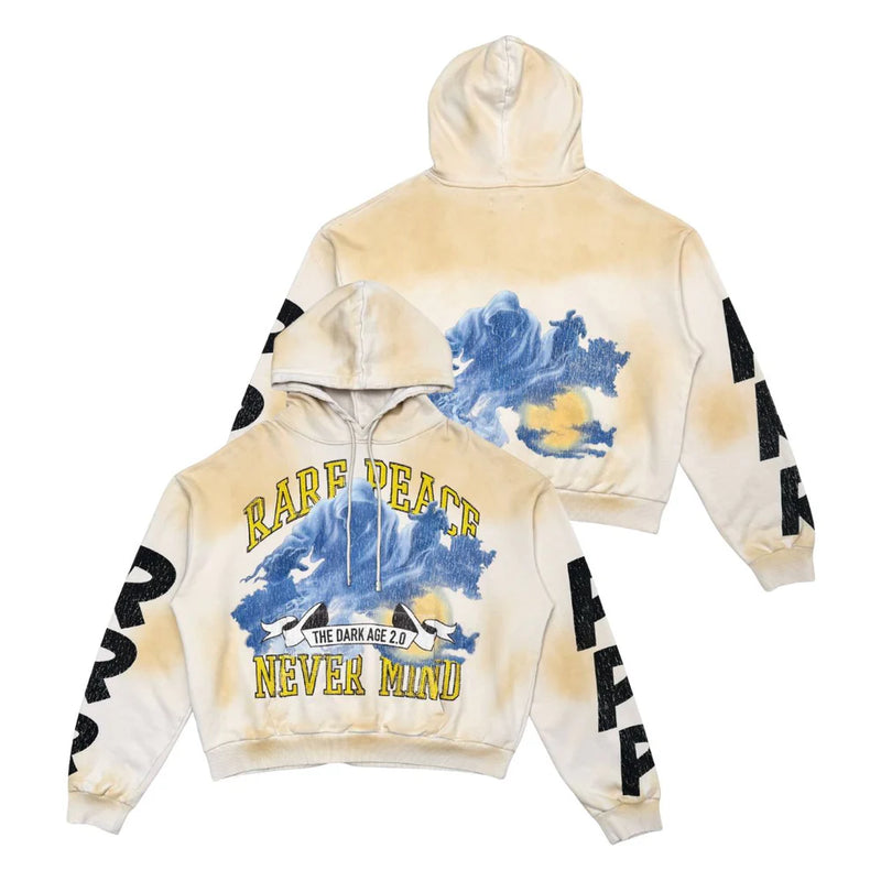 Rare Peace 'Never Mind' Oversized Rhinestone Cropped Hoodie (Ecru) RK5038