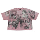 Rare Peace ‘Mad World' Oversized Rhinestone Cropped T-shirt (Pink) RT5043
