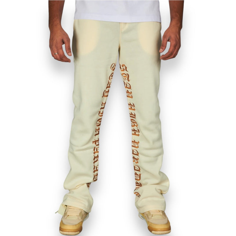 Rebel Minds 'Stay High' Stacked Fleeced Sweat Pants (Cream) 100-491