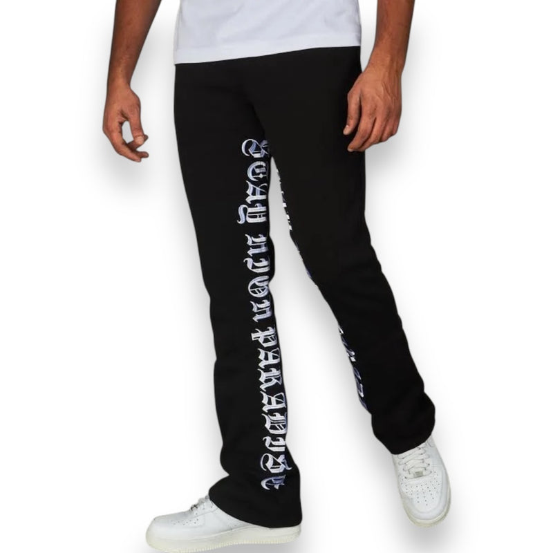 Rebel Minds 'Stay High' Stacked Fleeced Sweat Pants (Black) 100-491