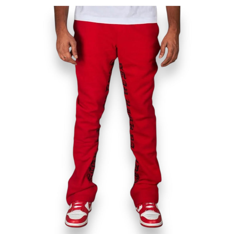 Rebel Minds 'Stay High' Stacked Fleeced Sweat Pants (Red) 100-491