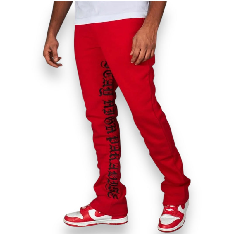 Rebel Minds 'Stay High' Stacked Fleeced Sweat Pants (Red) 100-491